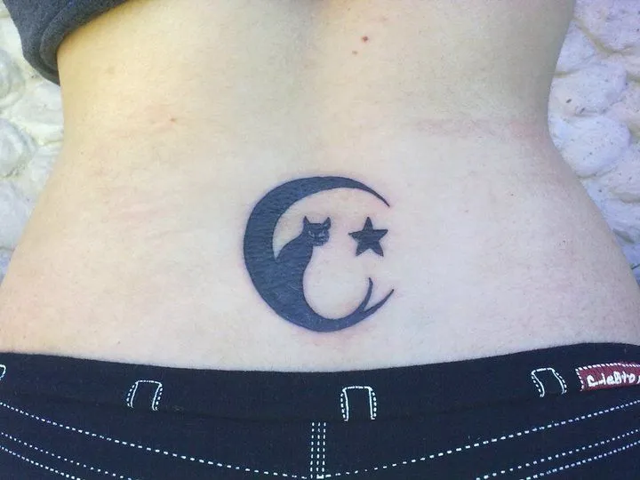 Gato, Luna y Estrella - Tatuajes para Mujeres