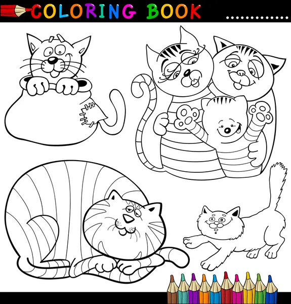 Gatos de dibujos animados para colorear libro o página — Vector ... Gatos de dibujos animados para colorear libro o página — Vector ...