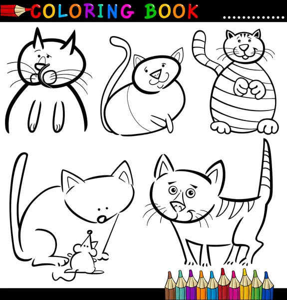 Gatos de dibujos animados para colorear libro o página — Vector ... Gatos de dibujos animados para colorear libro o página — Vector ...
