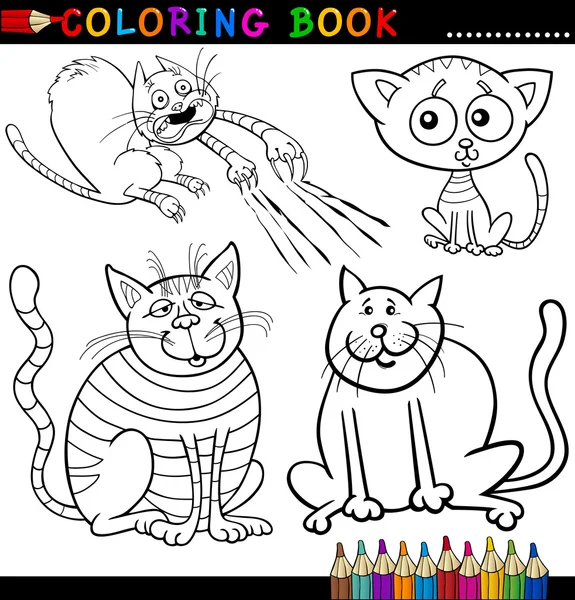 Gatos de dibujos animados para colorear libro o página — Vector ... Gatos de dibujos animados para colorear libro o página — Vector ...
