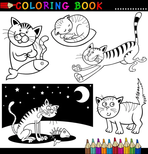 Gatos de dibujos animados para colorear libro o página — Vector ... Gatos de dibujos animados para colorear libro o página — Vector ...
