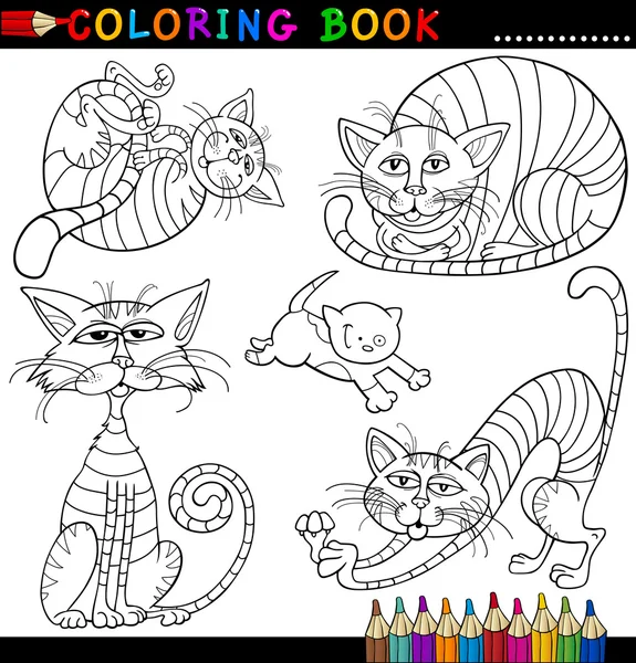 Gatos de dibujos animados para colorear libro o página — Vector ... Gatos de dibujos animados para colorear libro o página — Vector ...