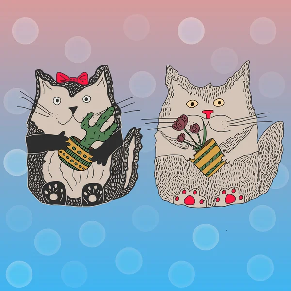 Gatos de dibujos animados con macetas — Vector stock © leffka ... Gatos de dibujos animados con macetas — Vector stock © leffka ...