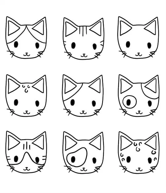 Gatos lindos caras para colorear página conjunto colección vector plano dibujos animados kawaii carácter ilustración icono diseño | Vector Premium Gatos lindos caras para colorear página conjunto colección vector plano dibujos animados kawaii carácter ilustración icono diseño | Vector Premium