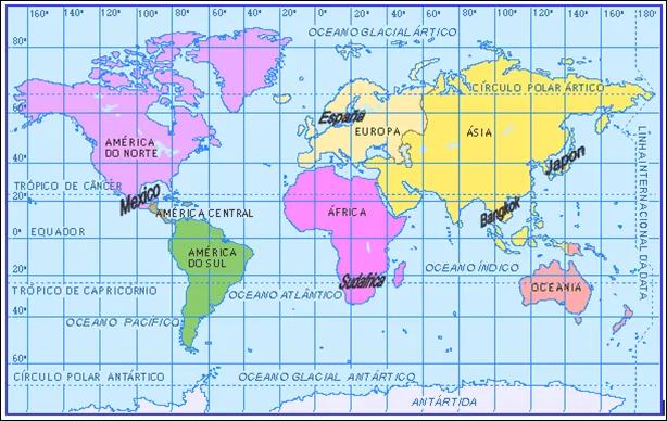 Planisferio con coordenadas geograficas y division politica para ...