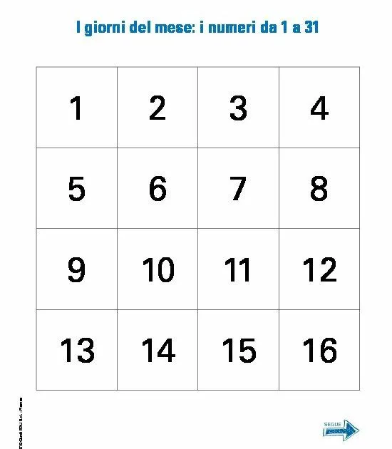 I giorni del mese: i numeri da 1 a 31 - I giorni del mese: i numeri da 1 a 31 | Giunti Scuola I giorni del mese: i numeri da 1 a 31 - I giorni del mese: i numeri da 1 a 31 | Giunti Scuola