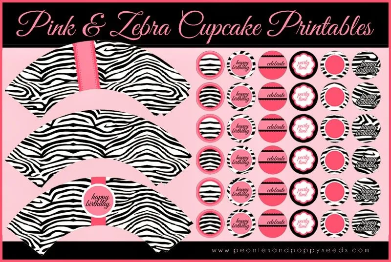 Glamurosos Toppers y Wrappers para Cupcakes en Cebra y Rosa, para ...