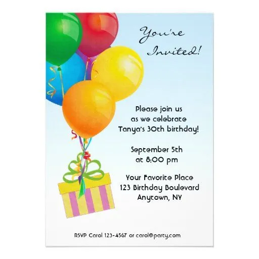 Globos coloridos del cumpleaños, invitación del re | Zazzle
