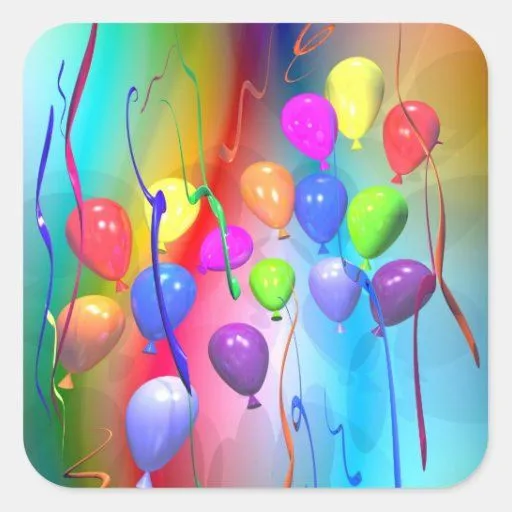 Globos brillantes del cumpleaños calcomania cuadrada personalizada ... Globos brillantes del cumpleaños calcomania cuadrada personalizada ...