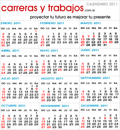 FERIADOS 2011 EN ARGENTINA - CALENDARIO 2011