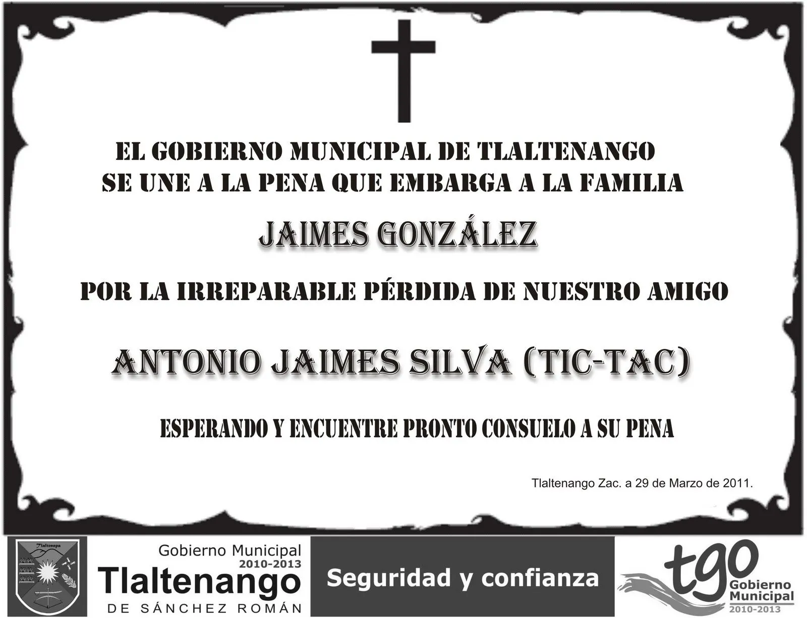 Gobierno Municipal de Tlaltenango sept2010- dic2011: marzo 2011