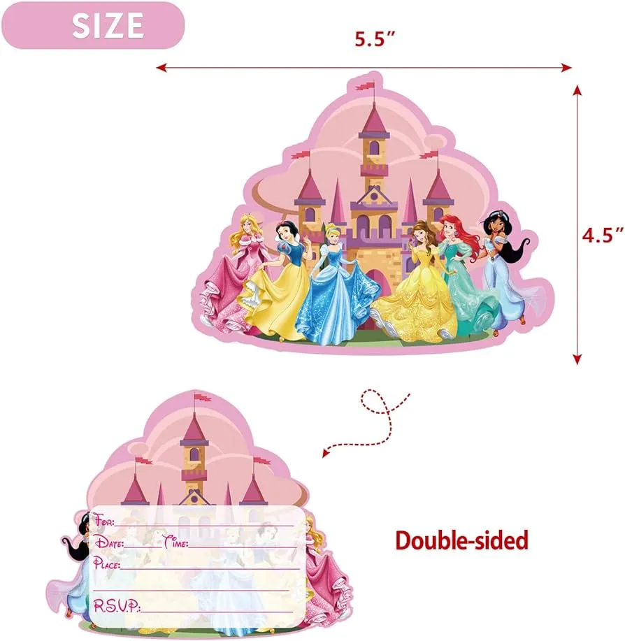 GOGOPARTY 20 tarjetas de invitación de la princesa de Disney, tarjetas de invitación de fiesta de cumpleaños de princesa con etiquetas adhesivas, 20 sobres de invitaciones de cumpleaños de Disney para niños GOGOPARTY 20 tarjetas de invitación de la princesa de Disney, tarjetas de invitación de fiesta de cumpleaños de princesa con etiquetas adhesivas, 20 sobres de invitaciones de cumpleaños de Disney para niños