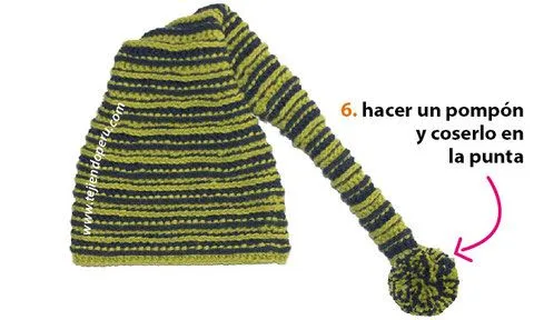 Gorro duende en dos agujas - Imagui