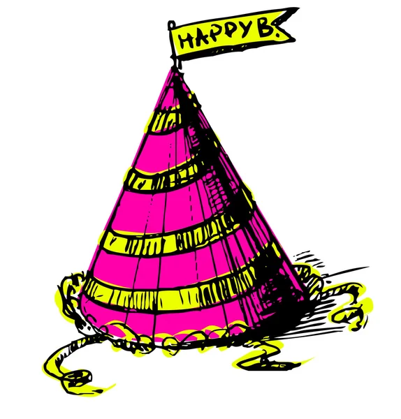 Gorro de fiesta decorada con cinta y feliz cumpleaños bandera en ...