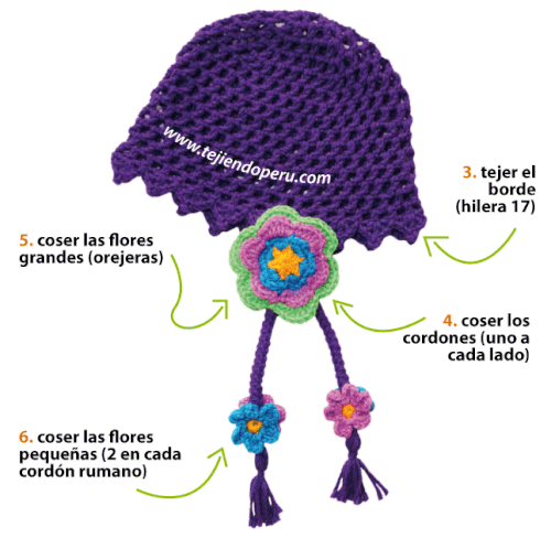 Gorro con flores - Tejiendo Perú