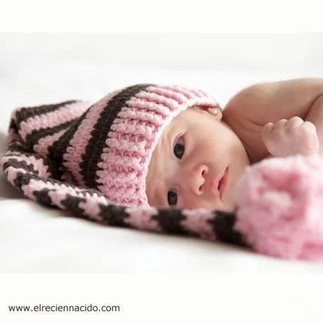 Gorro ganchillo para bebé a rayas con pompon Divertido gorrito muy ...