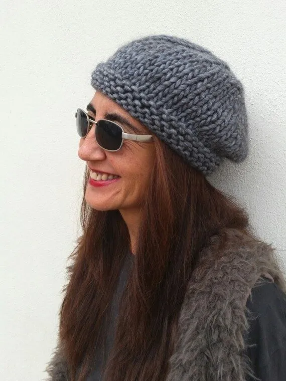 Gorro de lana boina gris gorro dos agujas boina de por EstherTg Gorro de lana boina gris gorro dos agujas boina de por EstherTg