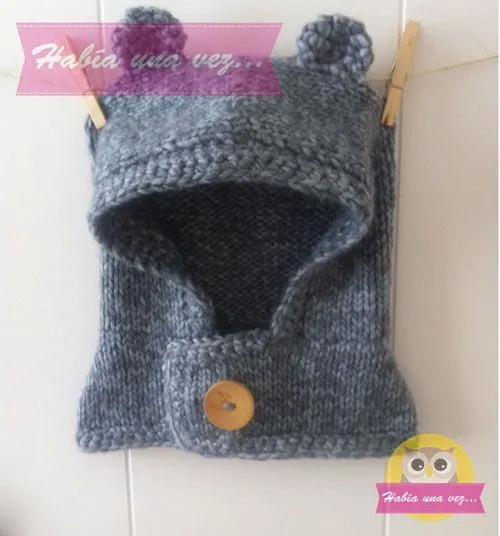 Gorro osito gris tejido a mano con lana antialergica para niños y ...