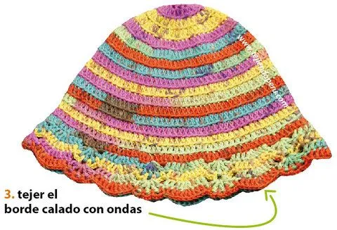 Gorro playero con borde calado en ondas - Tejiendo Perú