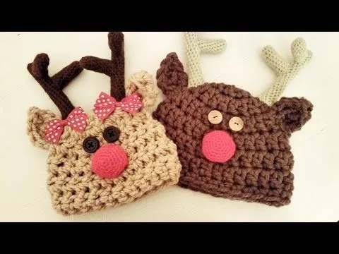 Gorro de Rudolf el Reno a Crochet - TODAS LAS TALLAS - Paso a Paso ... Gorro de Rudolf el Reno a Crochet - TODAS LAS TALLAS - Paso a Paso ...