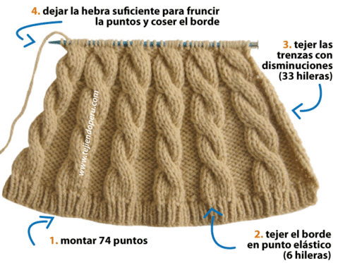 Gorro con trenzas 2 - Tejiendo Perú... | Tejido 2 agujas | Pinterest