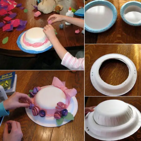Puntadas para niños: Sombreros para niños con platos desechables Puntadas para niños: Sombreros para niños con platos desechables
