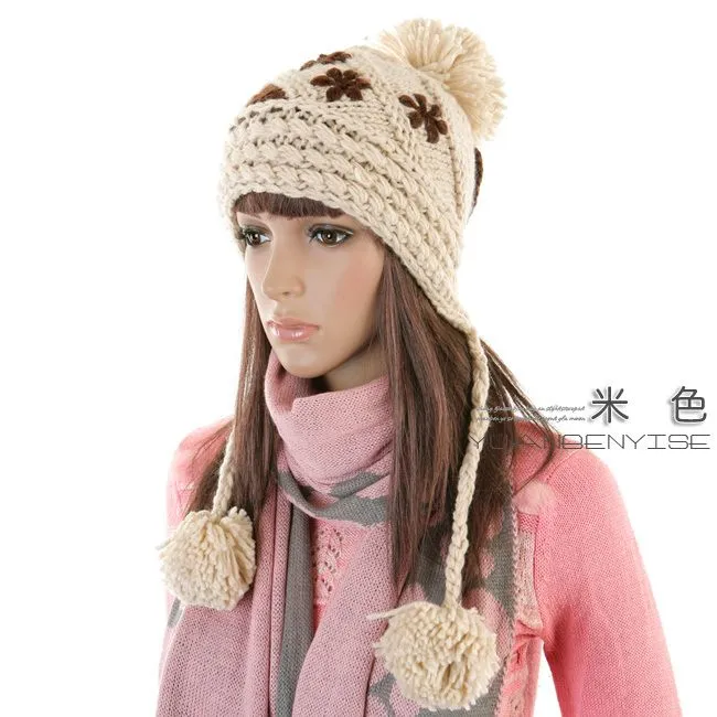 Gorros de punto con pompones para mujeres-Sombreros Invierno ... Gorros de punto con pompones para mujeres-Sombreros Invierno ...