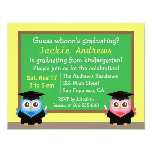 Graduación colorida, linda del búho, para los invitación 4.25" x ...