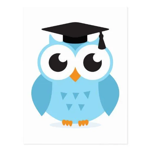 Graduado lindo del búho del dibujo animado con el postal | Zazzle