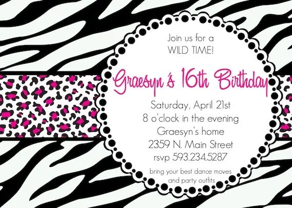 Graesyn-Zebra y Chita cumpleaños invitación por andreagerigdesigns