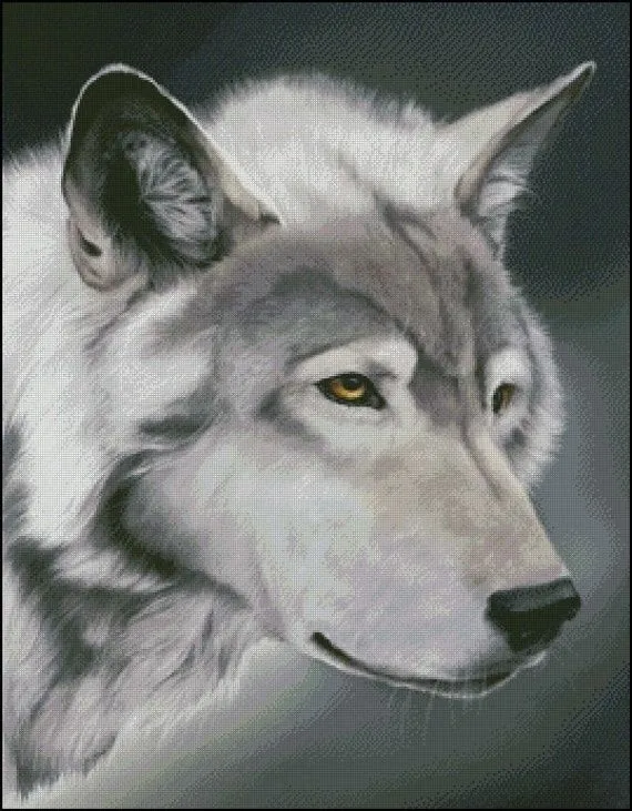 Gráfico PDF Punto de Cruz Lobo Gris Mascota Perro por NoahsDreams