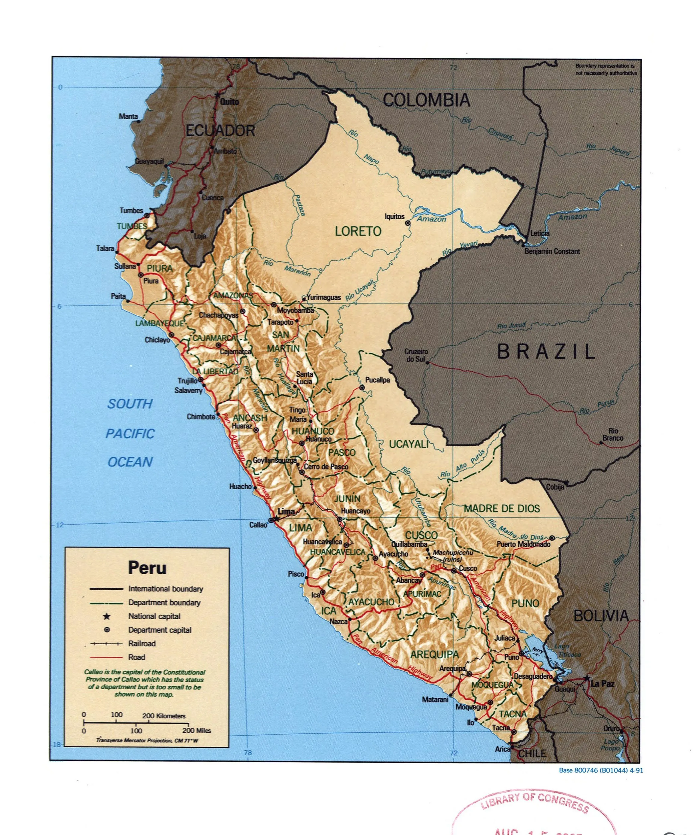 Grande detallado mapa político y administrativo del Perú con relieve, marcas de carreteras, ferrocarriles y principales ciudades - 1991 | Perú | América del Sur | Mapas del Mundo Grande detallado mapa político y administrativo del Perú con relieve, marcas de carreteras, ferrocarriles y principales ciudades - 1991 | Perú | América del Sur | Mapas del Mundo