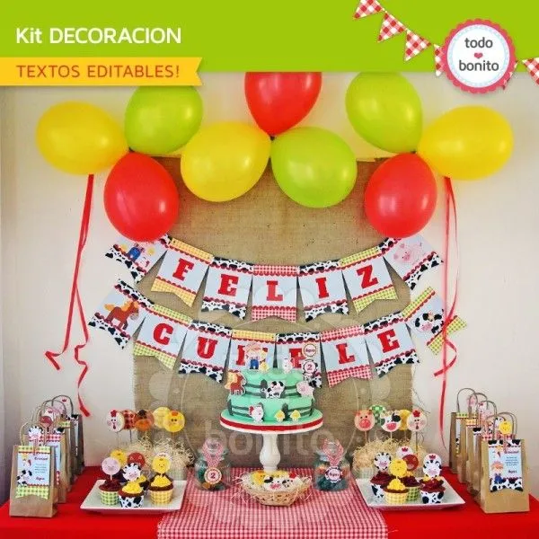 Granja niños: decoración de fiesta para imprimir - Todo Bonito