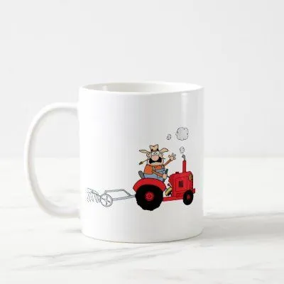 Granjero del dibujo animado que conduce un tractor taza de café de ...