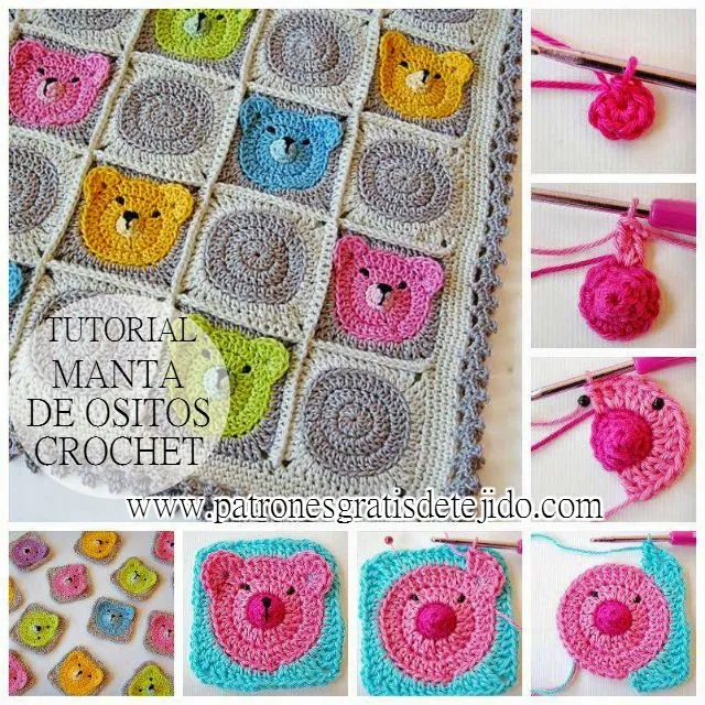 Grannys al crochet con caras de ositos - paso a paso en fotos ... Grannys al crochet con caras de ositos - paso a paso en fotos ...