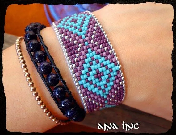 grano telar amistad abalorios pulsera morado turquesa por anainc