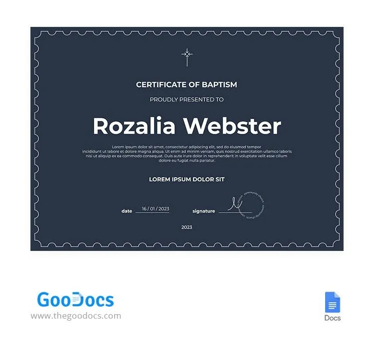Gratis Certificado de Bautismo Simple Plantilla en Google Docs Gratis Certificado de Bautismo Simple Plantilla en Google Docs
