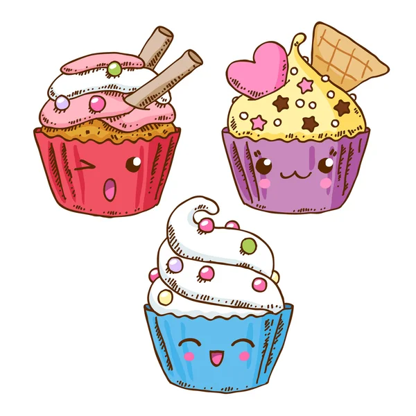 Group of three cute kawaii donuts. — Vector stock © rea_molko ...