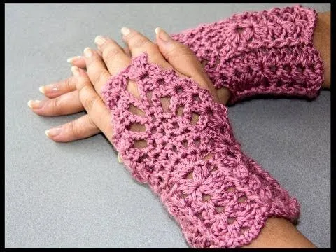 Crochet : Guantes sin dedos (Mitones) 2 - YouTube Crochet : Guantes sin dedos (Mitones) 2 - YouTube