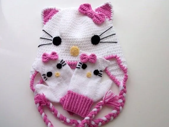 Guantes de ganchillo gorro Kitty y kitty-para por myknittingworld Guantes de ganchillo gorro Kitty y kitty-para por myknittingworld