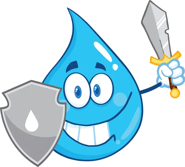 Guarder de mascota de dibujos animados agua gota con escudo y ... Guarder de mascota de dibujos animados agua gota con escudo y ...