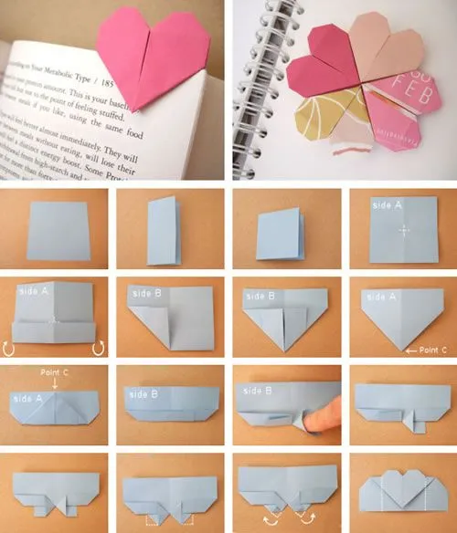 De todas las Manualidades: Origami: señalador corazón para libro De todas las Manualidades: Origami: señalador corazón para libro