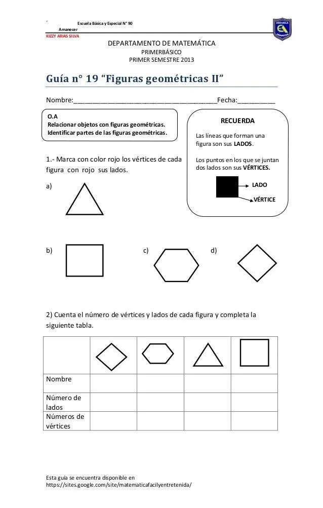 Primero guía n°19 figuras geometricas ii