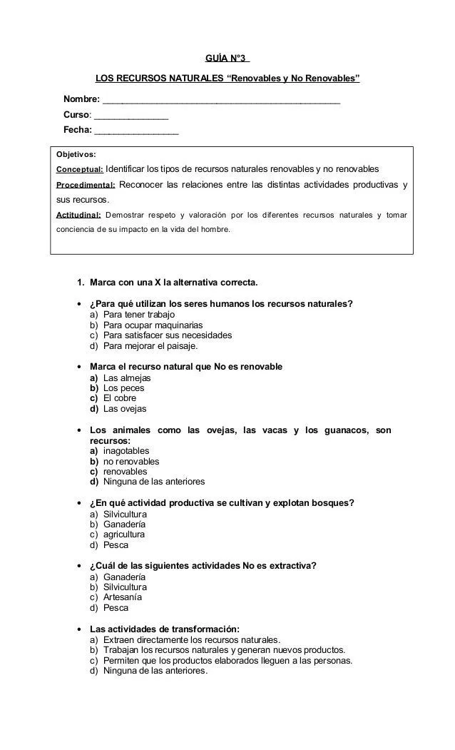 Guia n°3 r ecursos renovables y no renovables Guia n°3 r ecursos renovables y no renovables