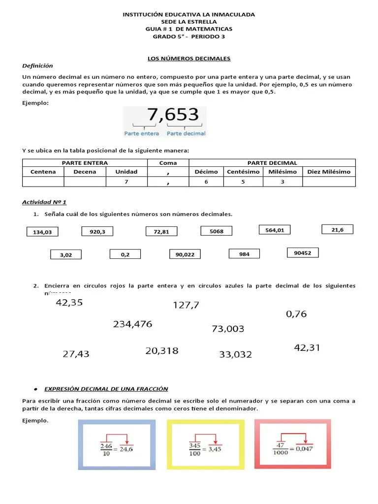 1 Guia - Numeros Decimales | PDF | Decimal | Convenciones de nombres 1 Guia - Numeros Decimales | PDF | Decimal | Convenciones de nombres