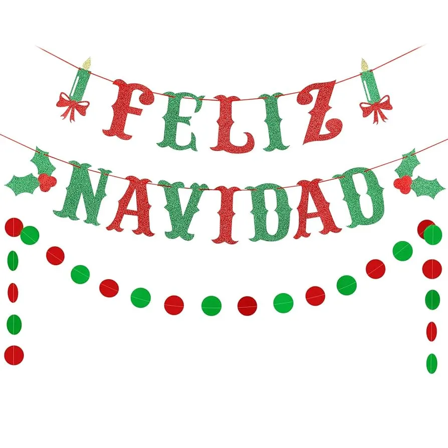 Guirnalda de lunares de Feliz Navidad con purpurina roja y verde,  decoración de Feliz Navidad, carteles de Feliz Navidad, decoraciones de  fiesta de Navidad, decoraciones de fiesta de Navidad, decoraciones de feliz