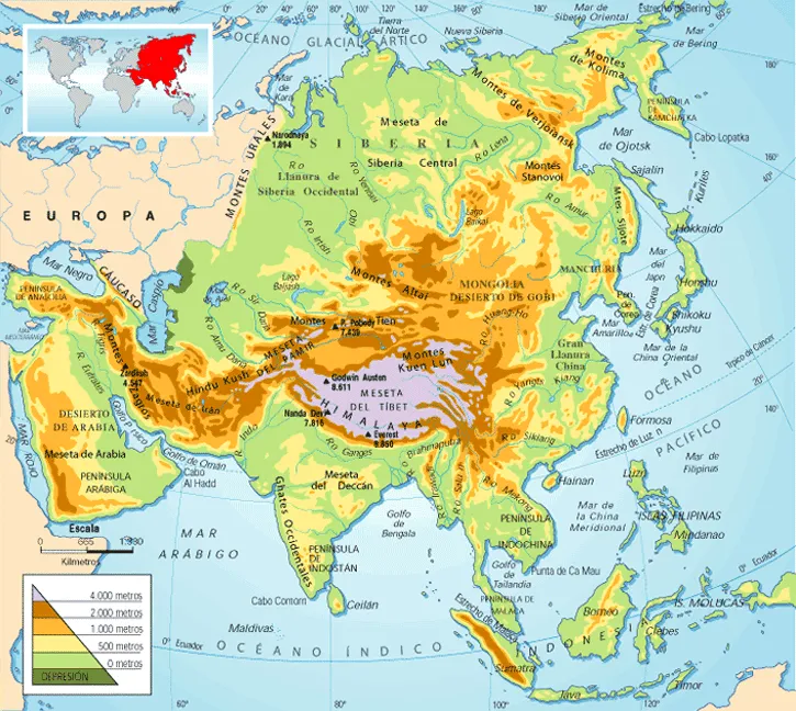 Me gustan las Sociales: Asia y Oceanía.Mapa físico. Me gustan las Sociales: Asia y Oceanía.Mapa físico.