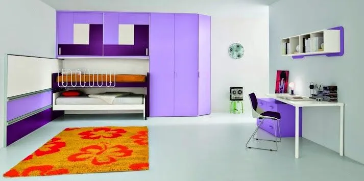Habitación en naranja y lila - Dormitorios colores y estilos