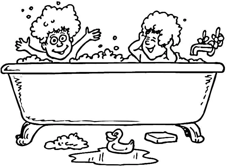 Pinto Dibujos: Niños en la bañera para colorear Pinto Dibujos: Niños en la bañera para colorear