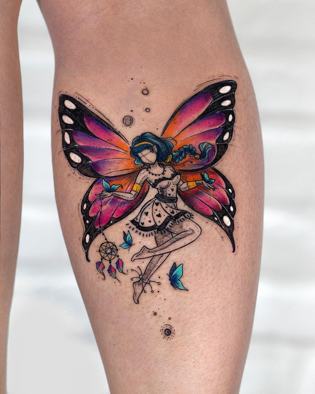 Hada con alas de mariposa danzando - Tatuajes para Mujeres Hada con alas de mariposa danzando - Tatuajes para Mujeres